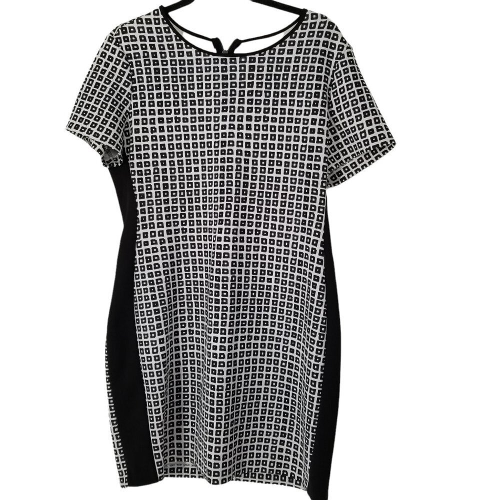Reed Women's Black & White Geo Print Career Wear to Work Shift Dress Siz…